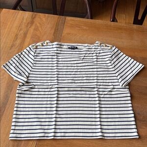 J. Crew Navy and White Striped Tee with Gold Accents